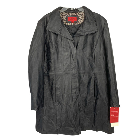 NEW Excelled Collection Plus Sz 1X Black Leather Mid Length Jacket Coat NWT - Picture 2 of 9